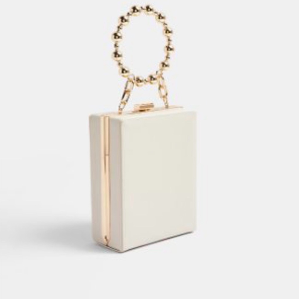 Topshop Cream Box Clutch with Gold Chain Handle